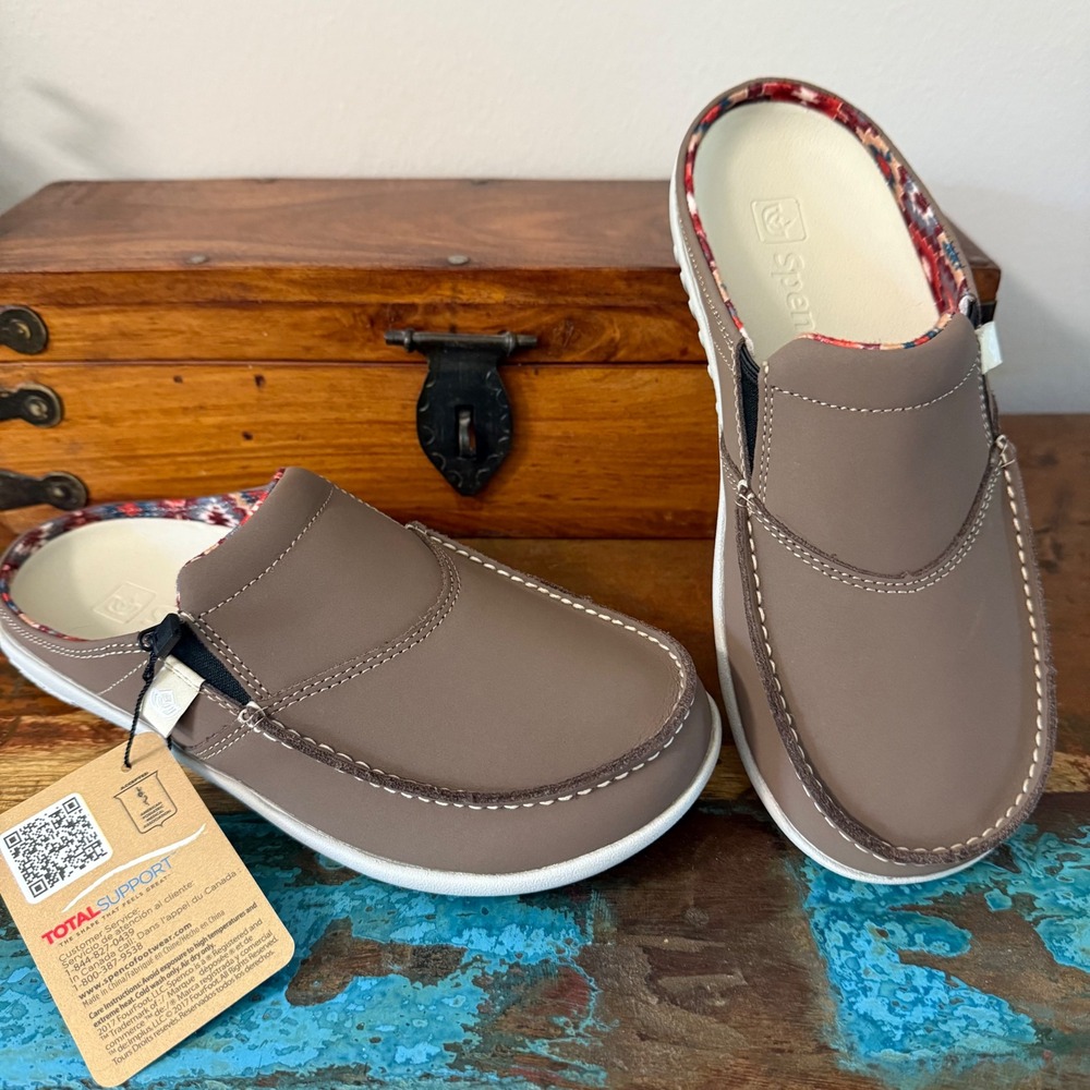 NWT Spenco Siesta Leather Mules Womens Size 7 Brown Orthotic Slip On Clogs